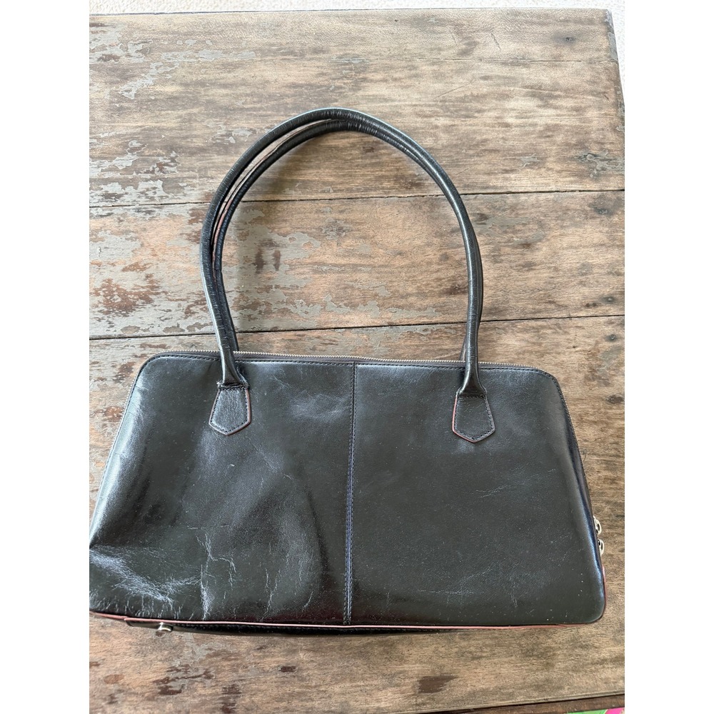 Vintage Black Leather Rectangular Shoulder Bag Minimalist Y2K Office Siren